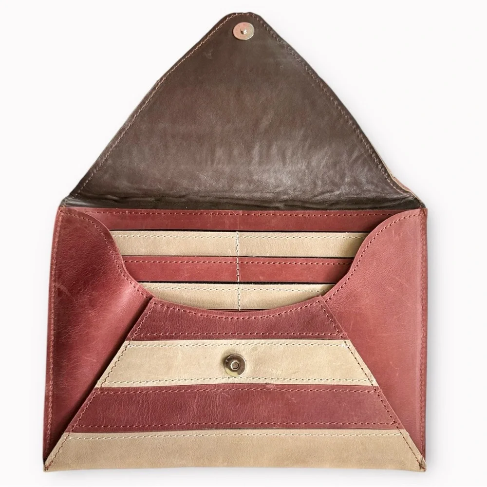 Leather Striped Envelope Clutch